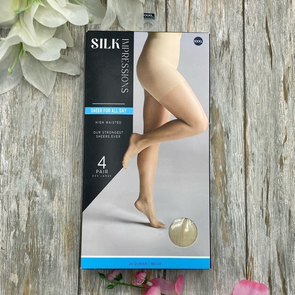 Silk Impressions Sheer to Waist Pantyhose Nylon Sock, 4-Pack Size XXXL